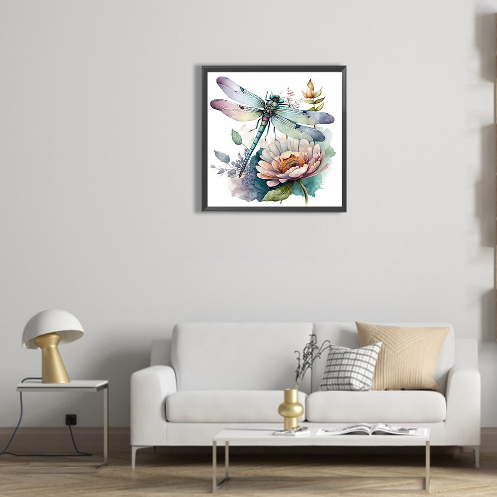 Watercolor Dragonfly - Full Round Drill Diamond Painting 30*30CM