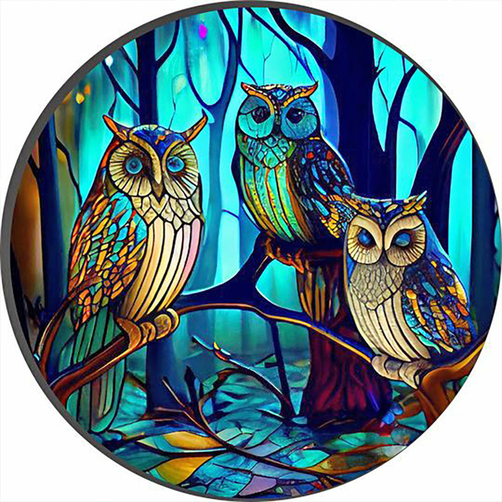 Owl Glass Painting - Full Round Drill Diamond Painting 30*30CM