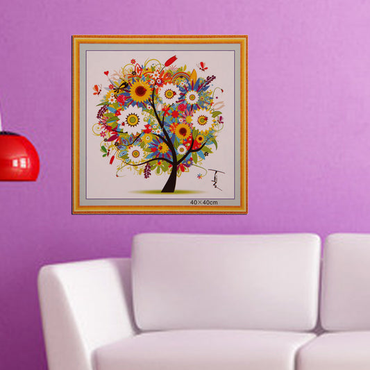 Four Season Tree 14CT Stamped Cross Stitch DIY Embroidery Canvas (Summer)