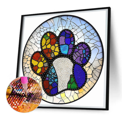 Paw Prints On Round Plate Glass - Special Shaped Drill Diamond Painting 30*30CM