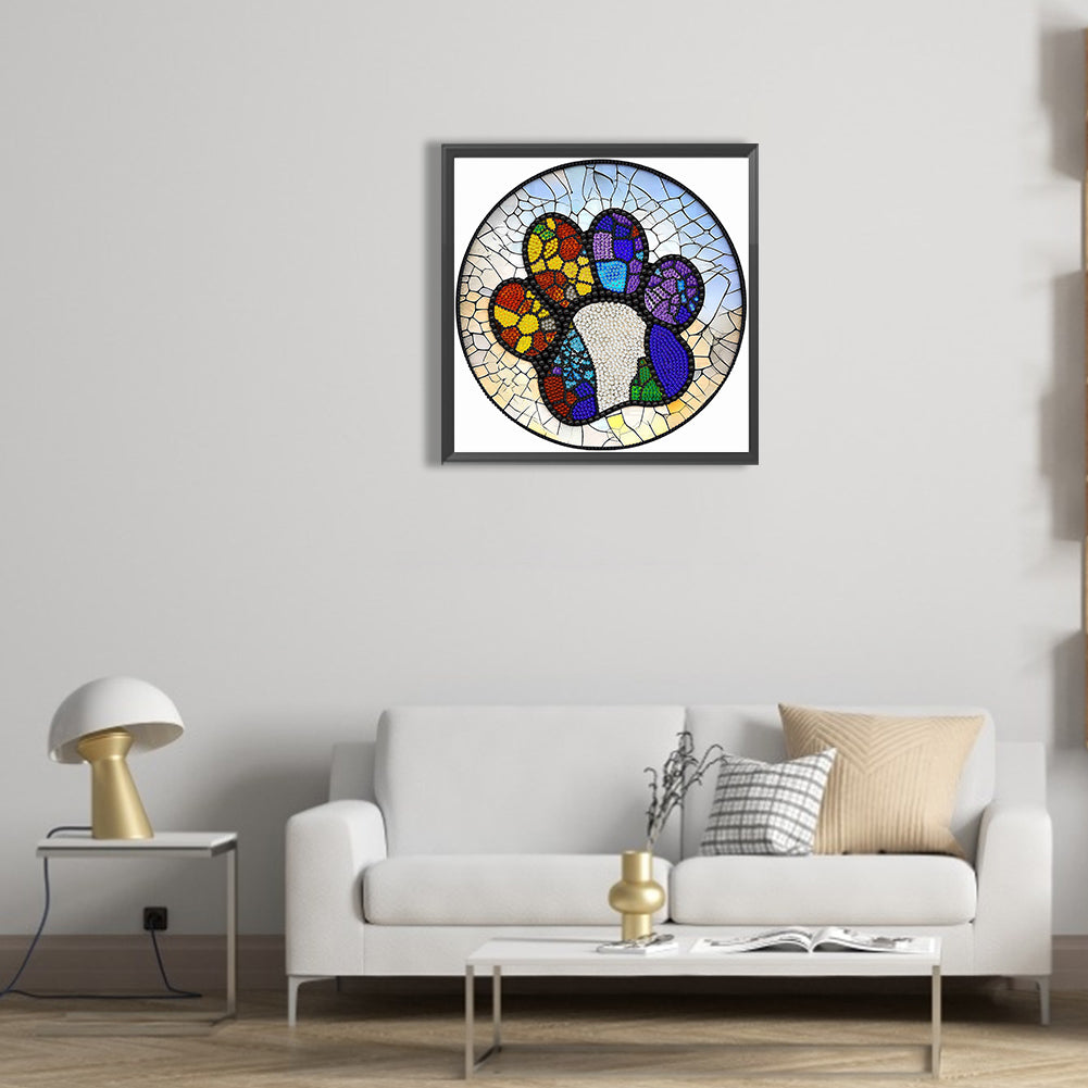 Paw Prints On Round Plate Glass - Special Shaped Drill Diamond Painting 30*30CM