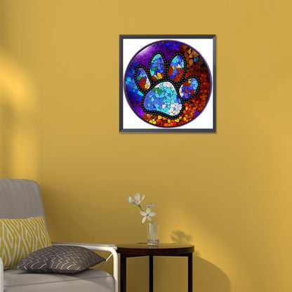 Paw Prints On Round Plate Glass - Special Shaped Drill Diamond Painting 30*30CM