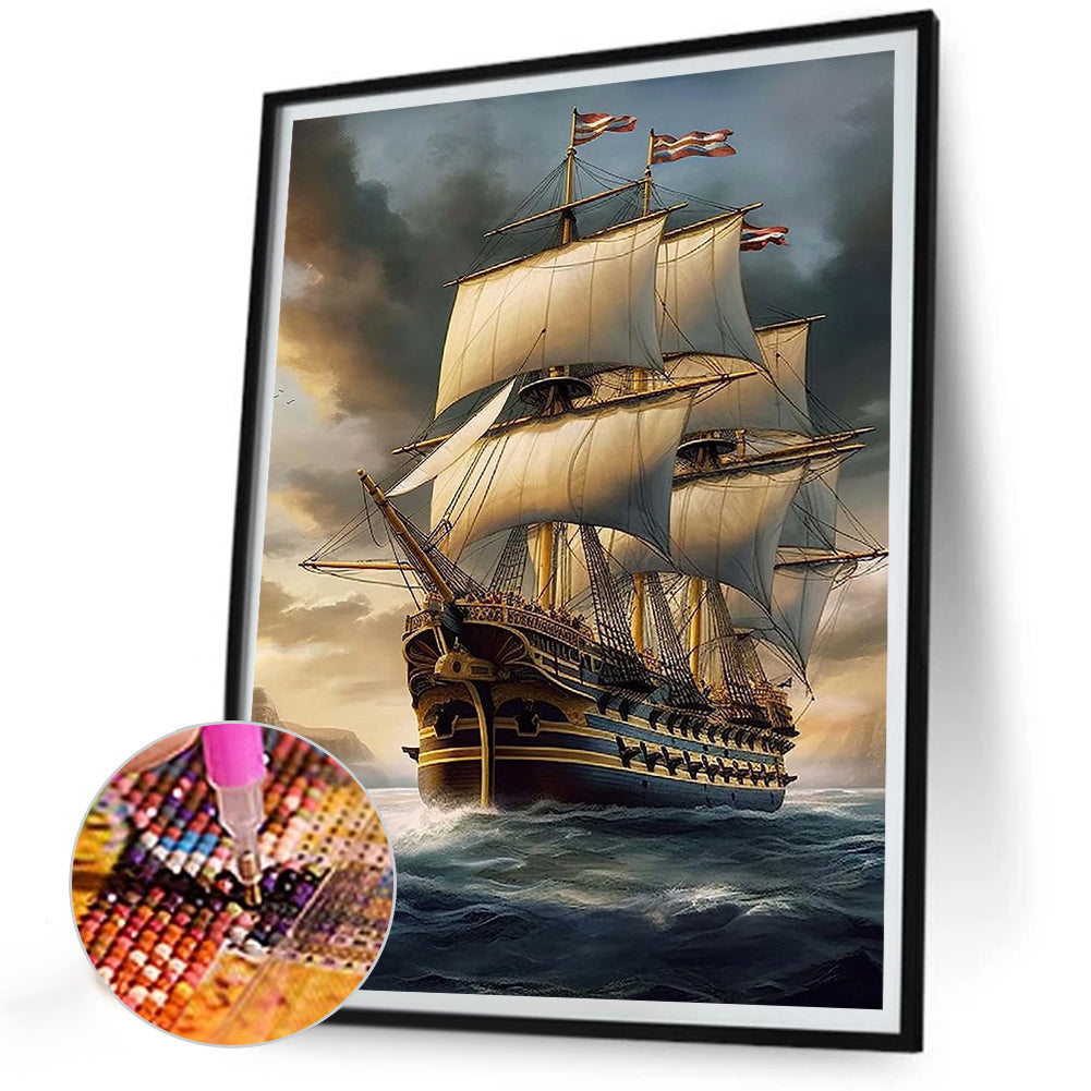 Sailing Boat - Full Round Drill Diamond Painting 30*40CM