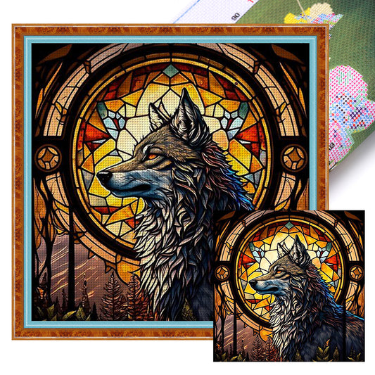 Glass Painting-Wolf - 11CT Stamped Cross Stitch 40*40CM