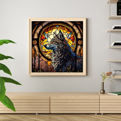 Glass Painting-Wolf - 11CT Stamped Cross Stitch 40*40CM