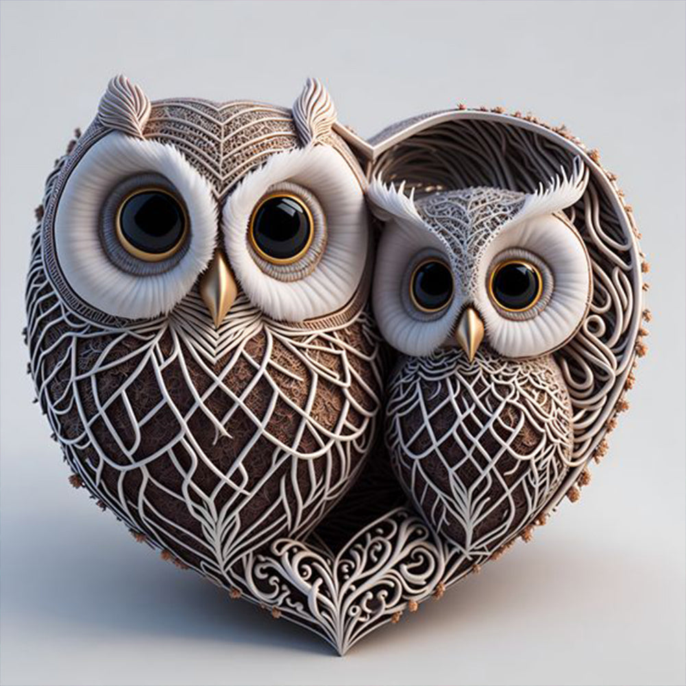 Heart Shaped Owl - Full Round Drill Diamond Painting 30*30CM