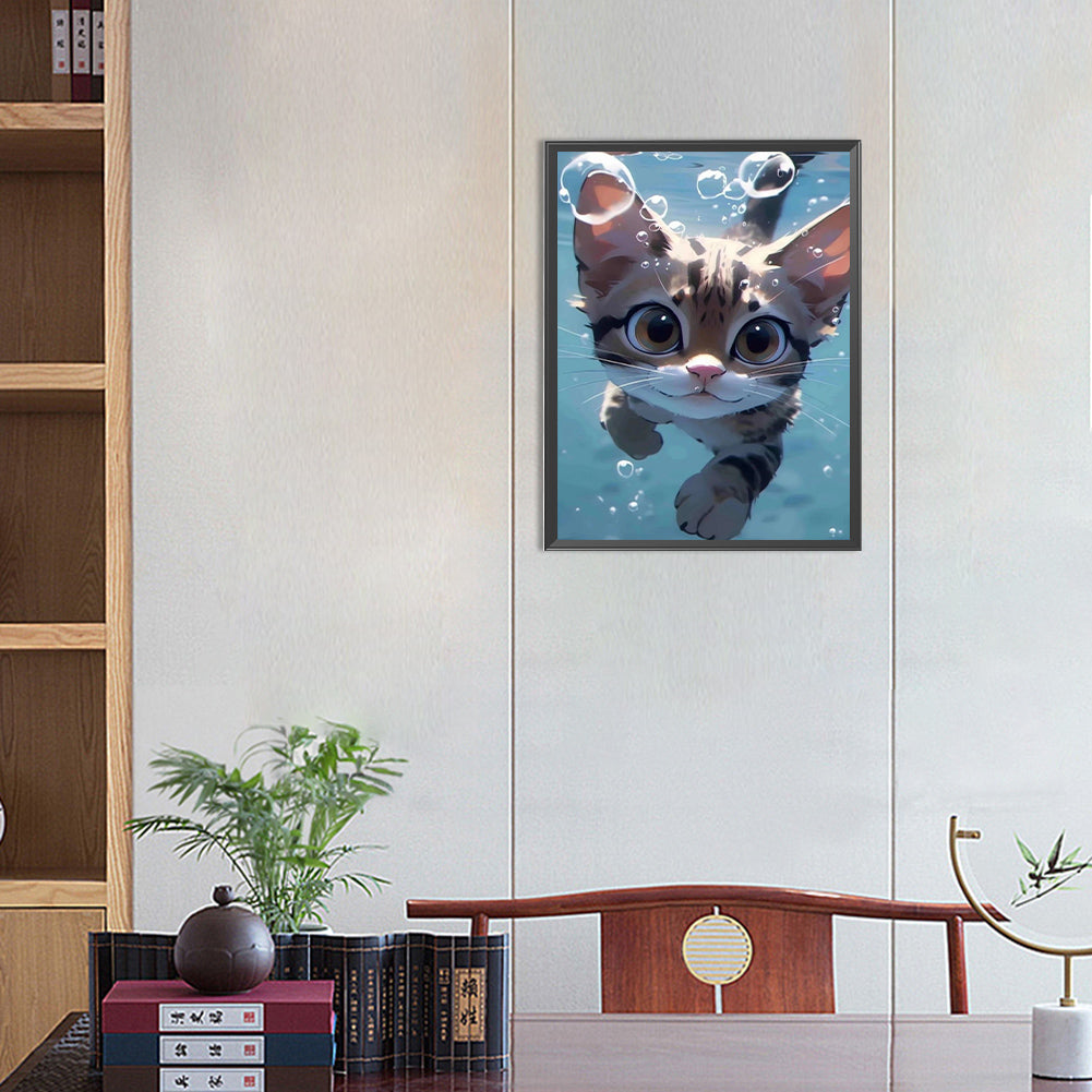 Kitten Swimming Underwater - Full Round Drill Diamond Painting 30*40CM