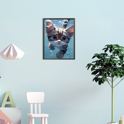 Kitten Swimming Underwater - Full Round Drill Diamond Painting 30*40CM