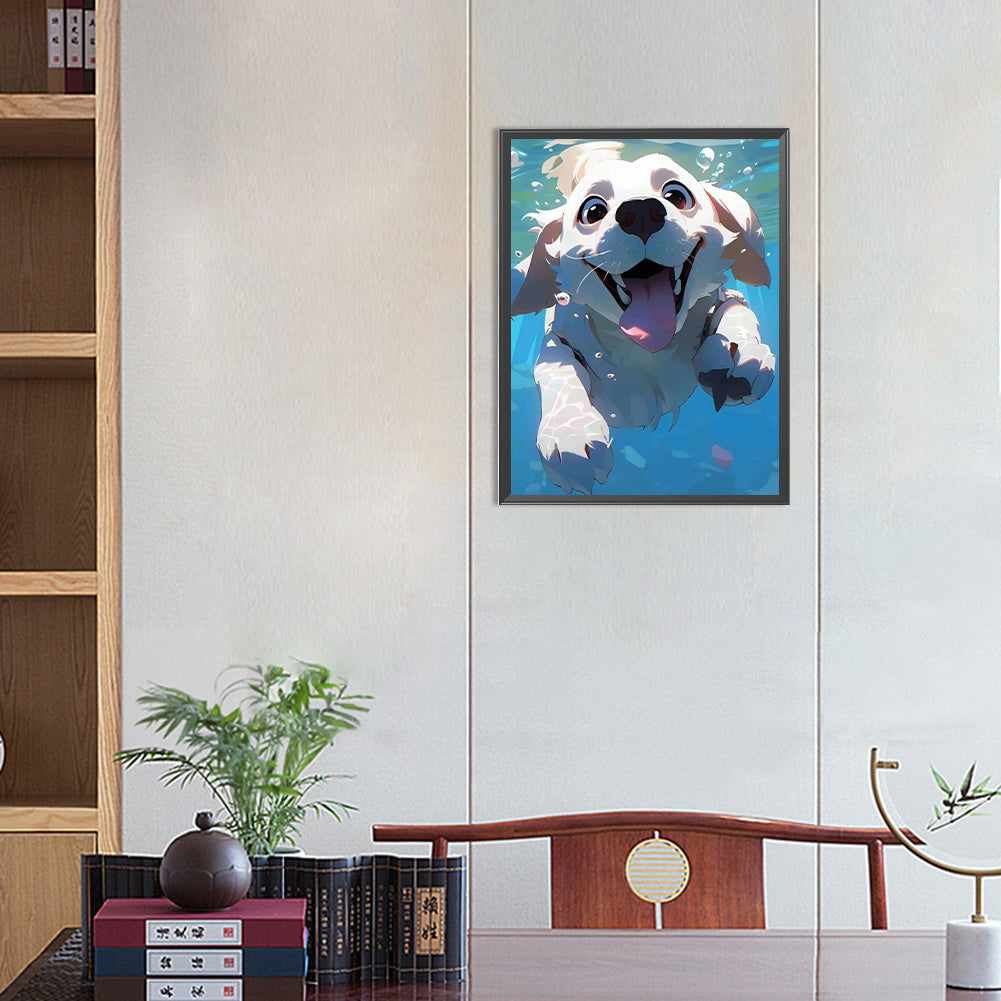 Puppy Swimming Underwater - Full Round Drill Diamond Painting 30*40CM
