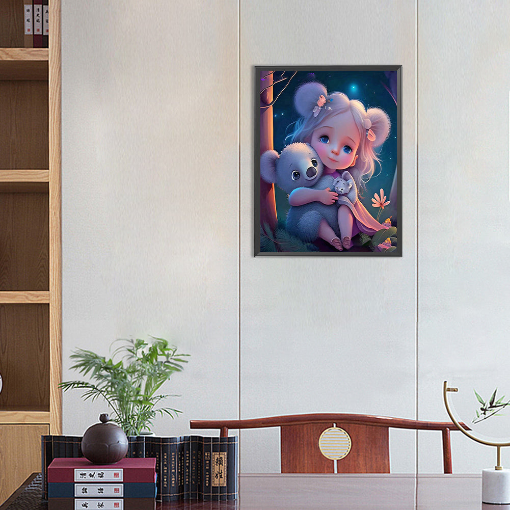 Little Girl Holding A Bear - Full Round Drill Diamond Painting 30*40CM