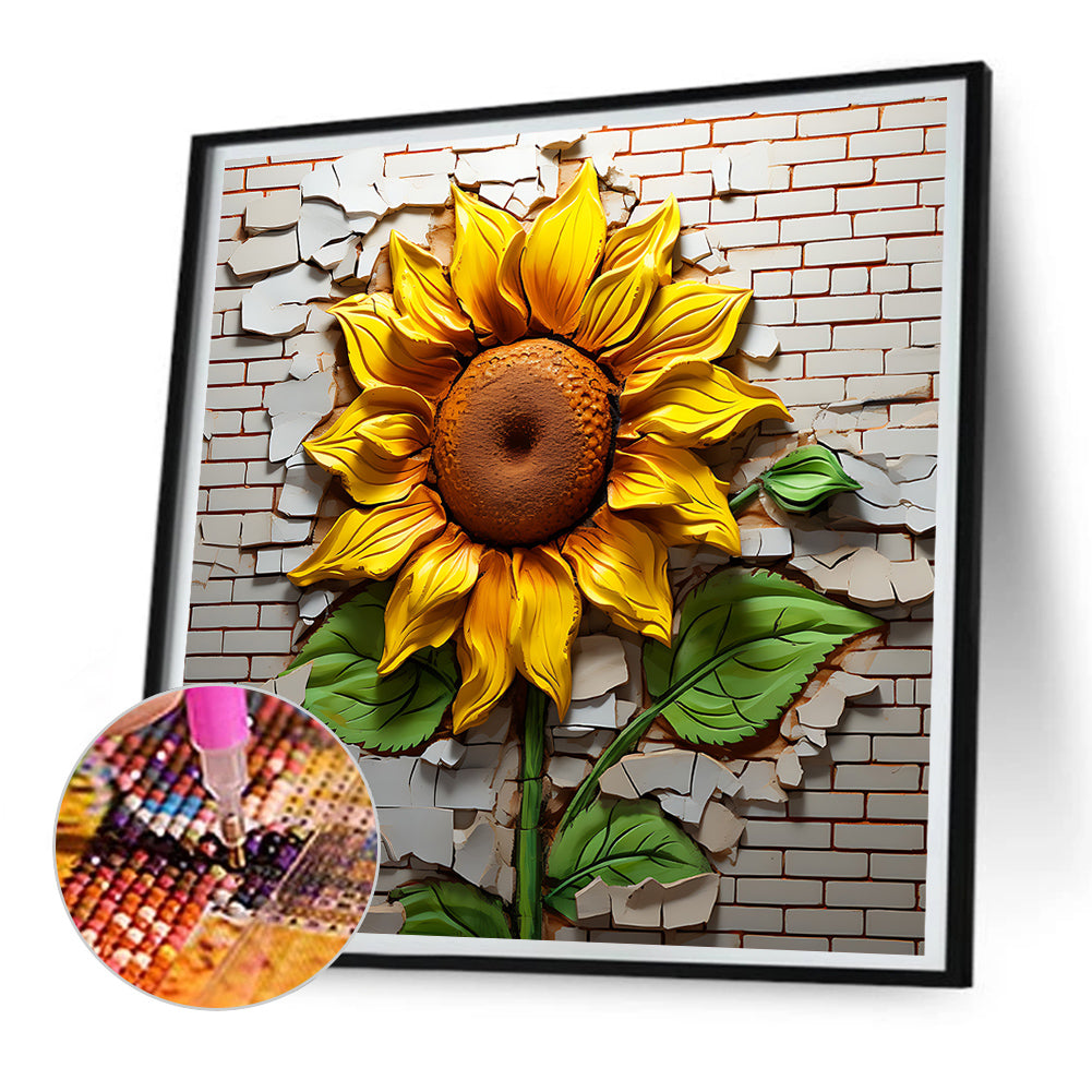 Flowers Growing In The Cracks Of The Wall - Full Round Drill Diamond Painting 30*30CM