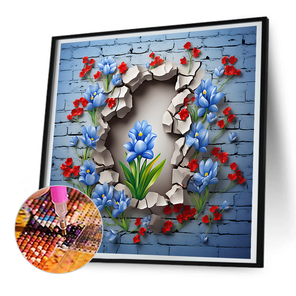 Flowers Growing In The Cracks Of The Wall - Full Round Drill Diamond Painting 30*30CM