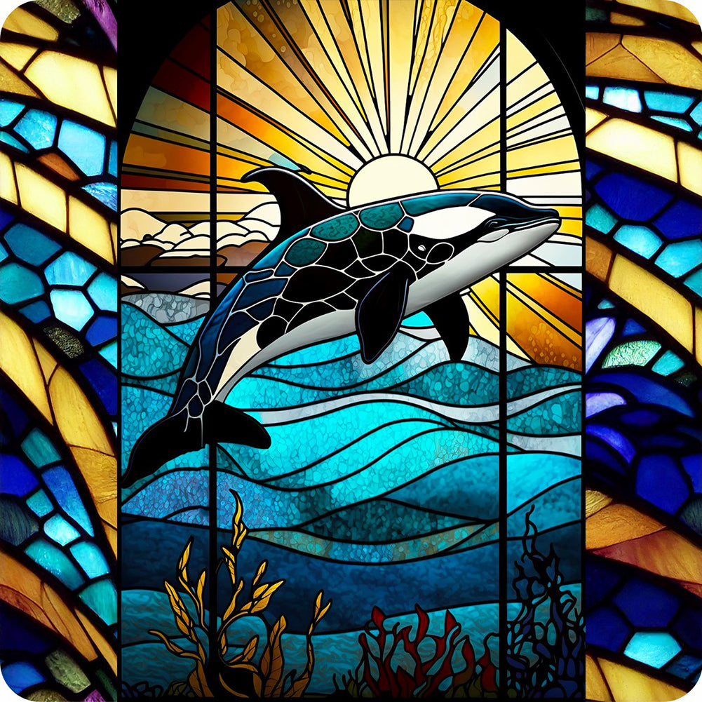 Glass Painting-Whale - 11CT Stamped Cross Stitch 40*40CM