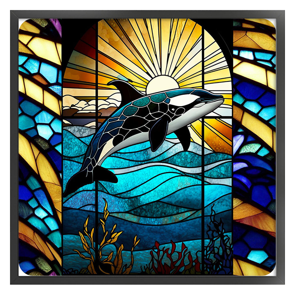 Glass Painting-Whale - 11CT Stamped Cross Stitch 40*40CM