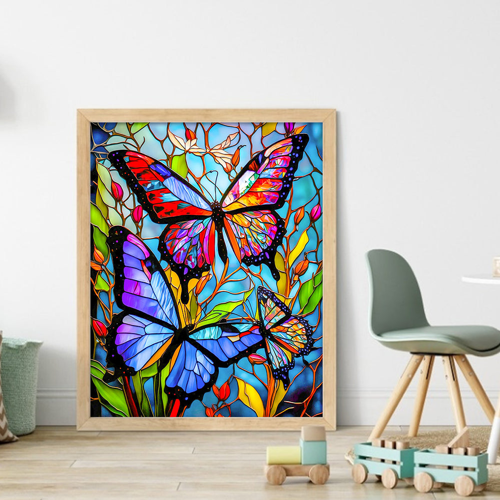 Glass Painting-Butterfly - 14CT Stamped Cross Stitch 40*50CM