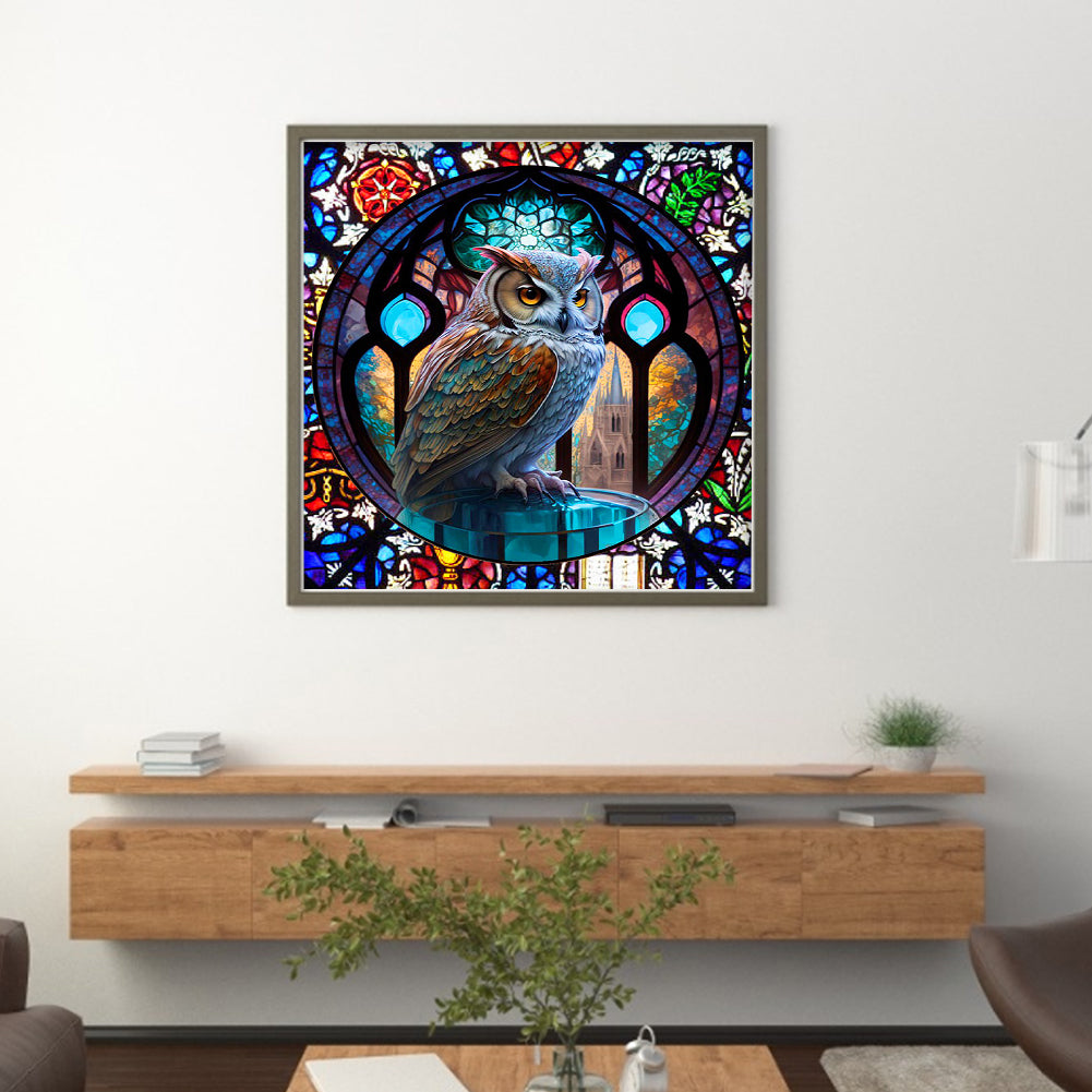 Glass Painting-Owl - 11CT Stamped Cross Stitch 40*40CM