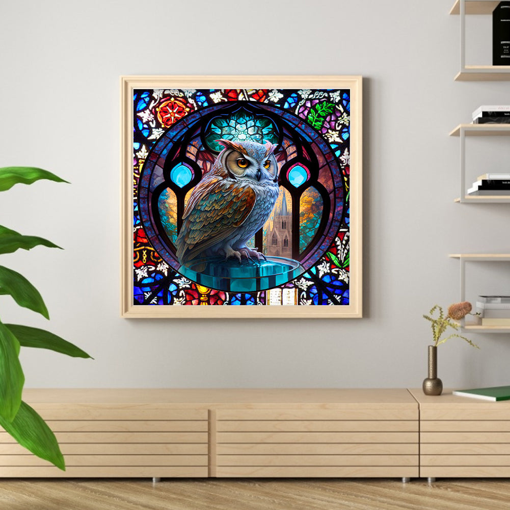 Glass Painting-Owl - 11CT Stamped Cross Stitch 40*40CM