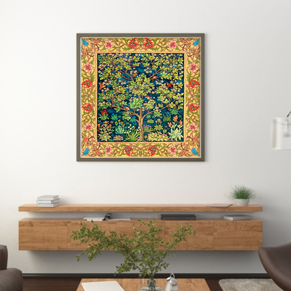 Trees And Flowers - 11CT Stamped Cross Stitch 50*50CM