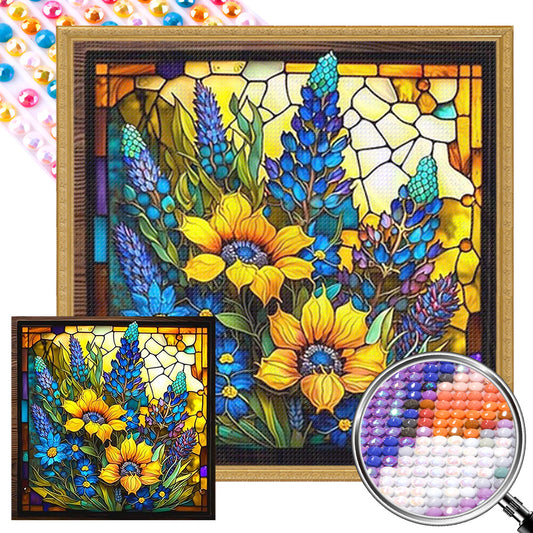 Sunflower Glass Painting - AB Round Drill Diamond Painting 40*40CM