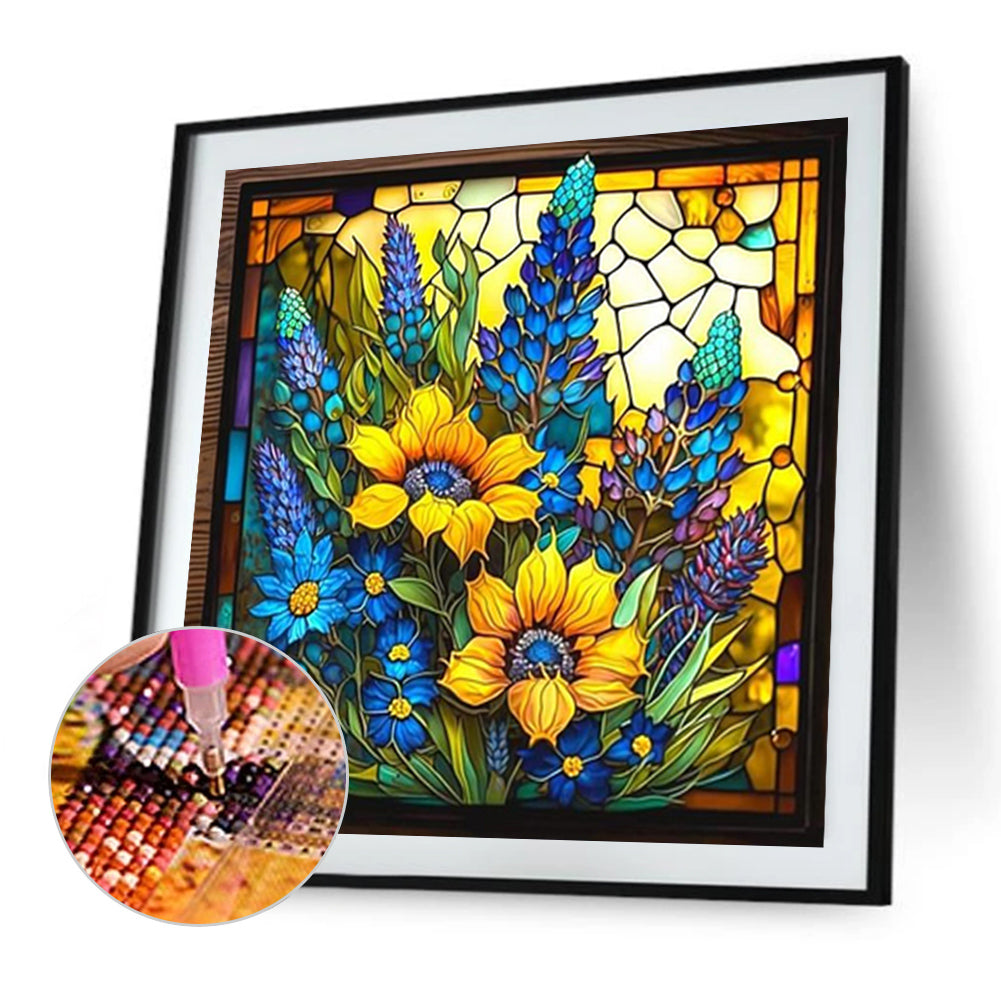 Sunflower Glass Painting - AB Round Drill Diamond Painting 40*40CM