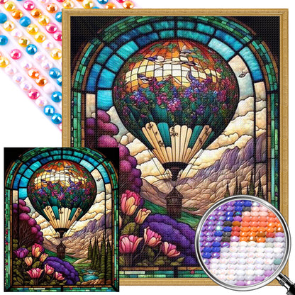 Hot Air Balloon Glass Painting - AB Round Drill Diamond Painting 40*50CM