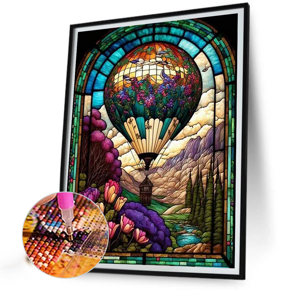 Hot Air Balloon Glass Painting - AB Round Drill Diamond Painting 40*50CM