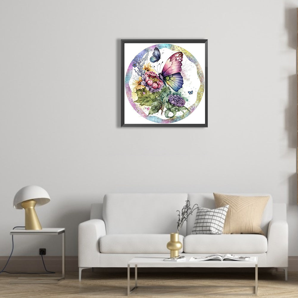 Flowers And Butterflies - Full Round Drill Diamond Painting 30*30CM
