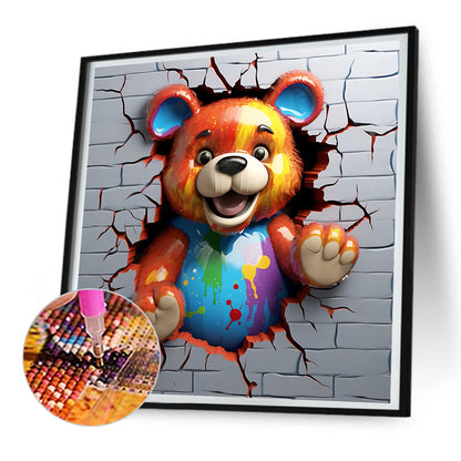 Brown Bear, A Small Animal That Breaks Through The Wall - Full Round Drill Diamond Painting 30*30CM