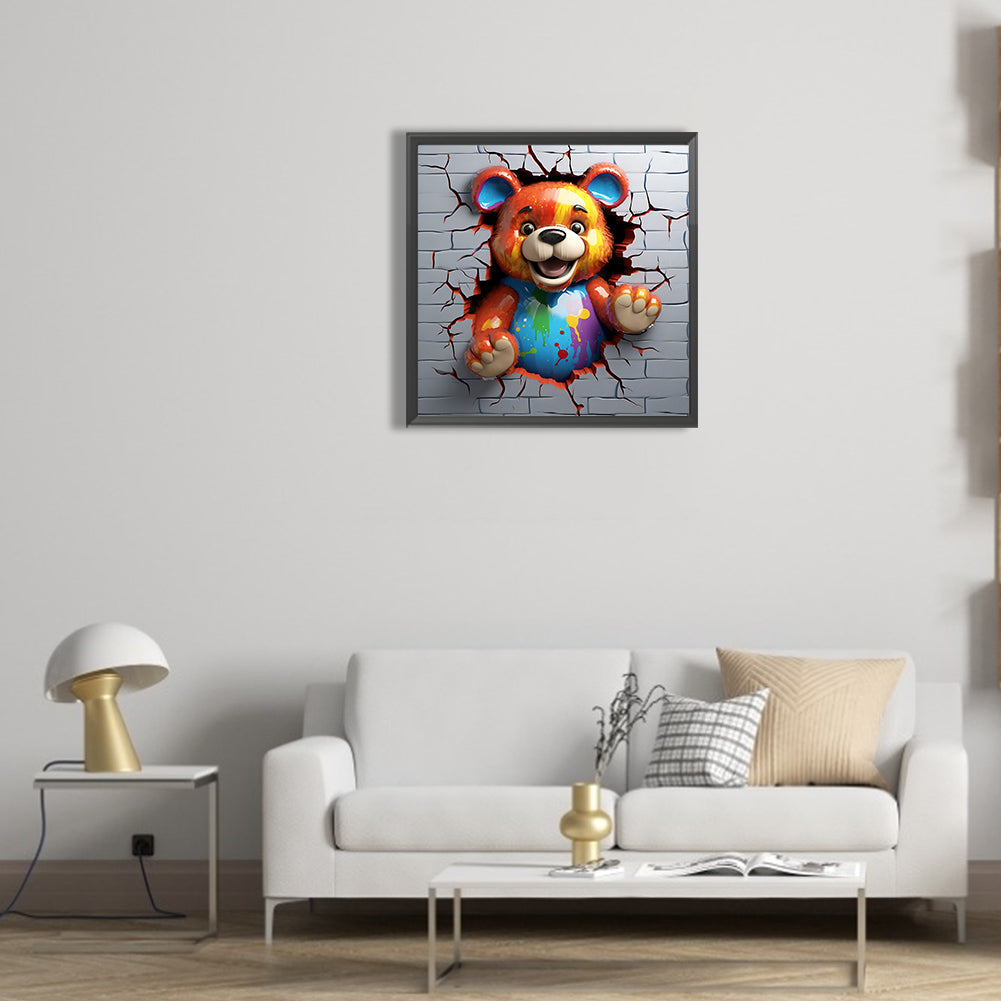 Brown Bear, A Small Animal That Breaks Through The Wall - Full Round Drill Diamond Painting 30*30CM