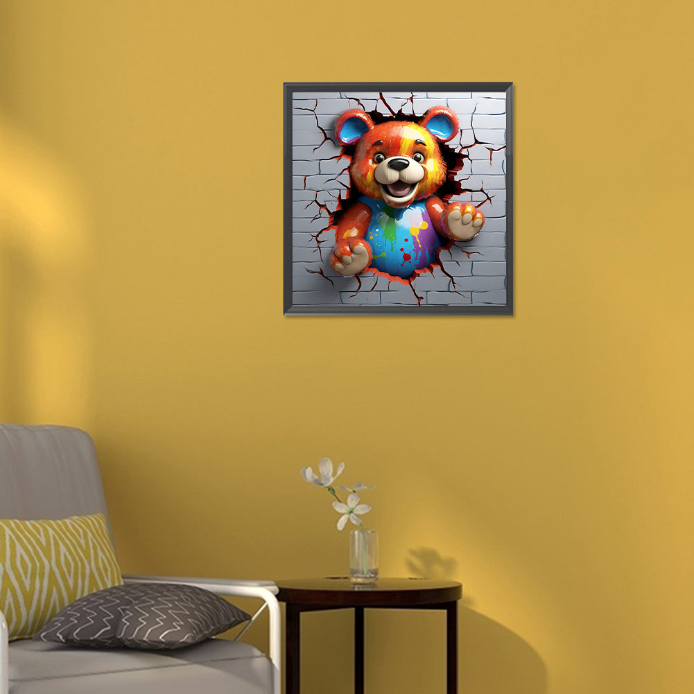 Brown Bear, A Small Animal That Breaks Through The Wall - Full Round Drill Diamond Painting 30*30CM