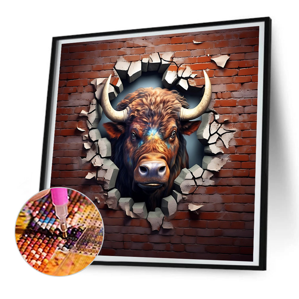 The Small Animal Yak That Broke Through The Wall - Full Round Drill Diamond Painting 30*30CM