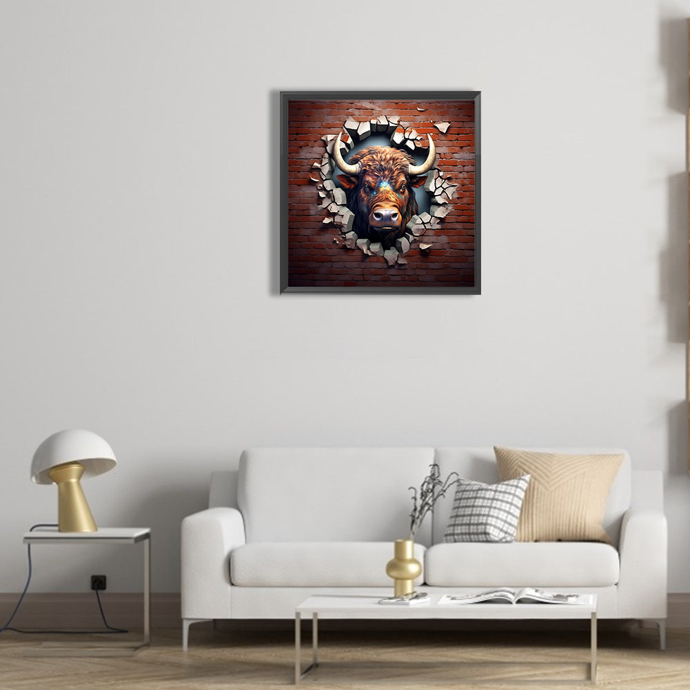 The Small Animal Yak That Broke Through The Wall - Full Round Drill Diamond Painting 30*30CM