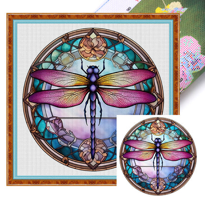 Glass Painting-Dragonfly - 18CT Stamped Cross Stitch 20*20CM