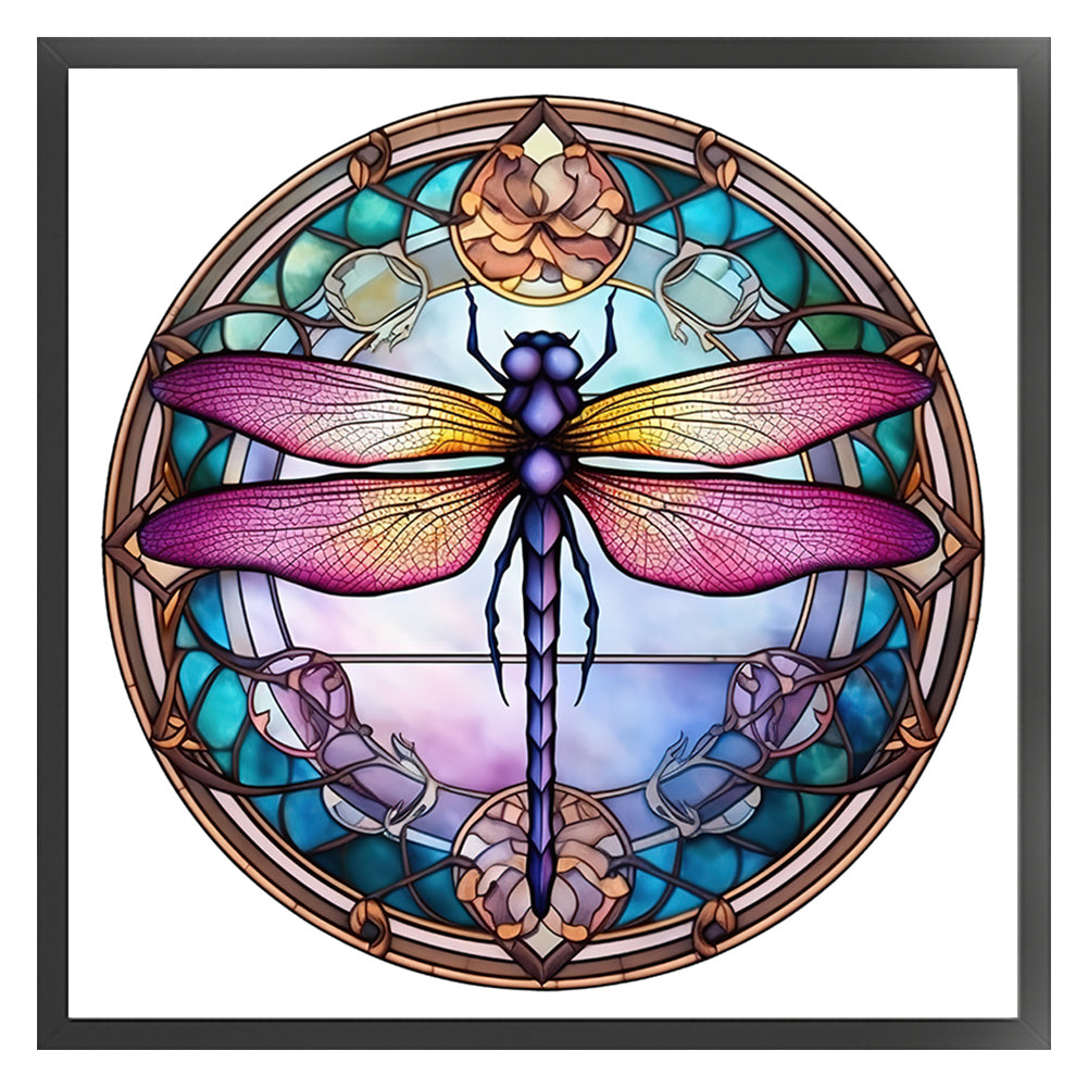 Glass Painting-Dragonfly - 18CT Stamped Cross Stitch 20*20CM