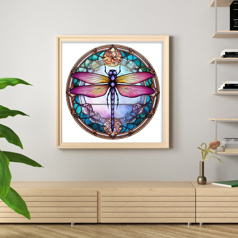 Glass Painting-Dragonfly - 18CT Stamped Cross Stitch 20*20CM