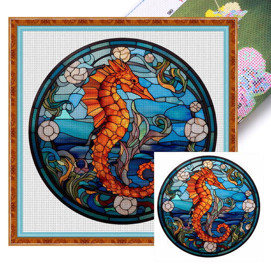 Glass Painting-Seahorse - 18CT Stamped Cross Stitch 20*20CM