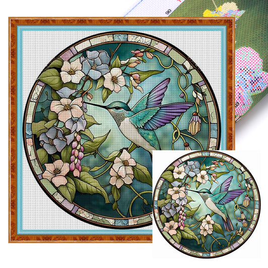 Glass Painting-Hummingbird - 18CT Stamped Cross Stitch 20*20CM