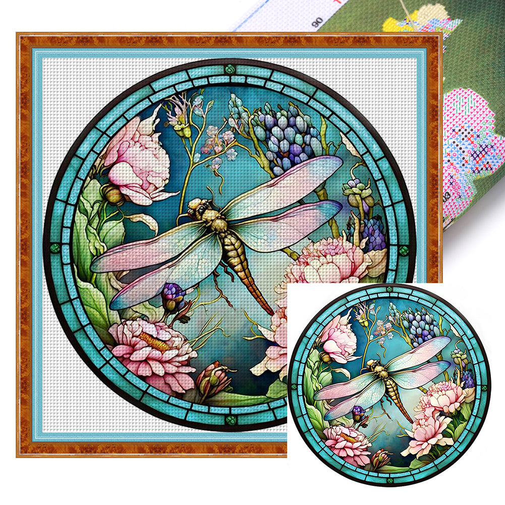 Glass Painting-Dragonfly - 18CT Stamped Cross Stitch 20*20CM