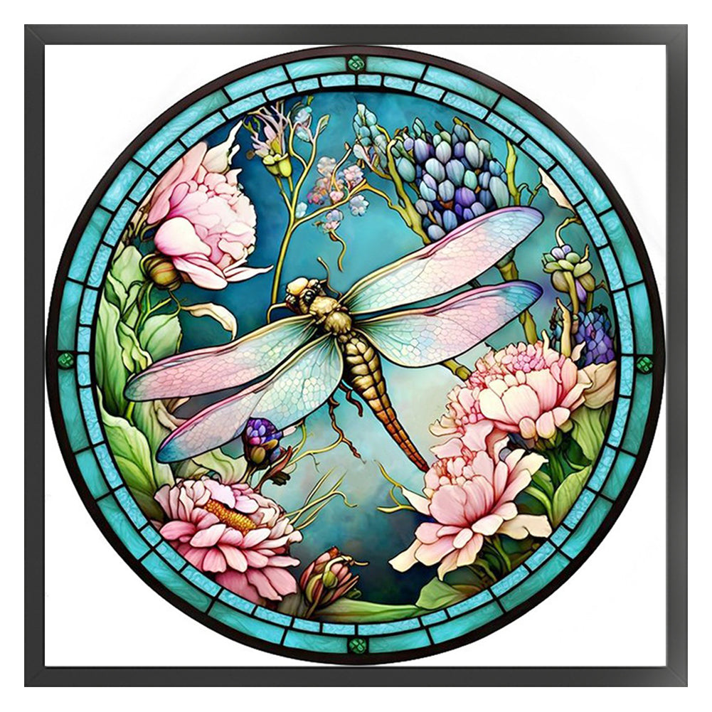 Glass Painting-Dragonfly - 18CT Stamped Cross Stitch 20*20CM