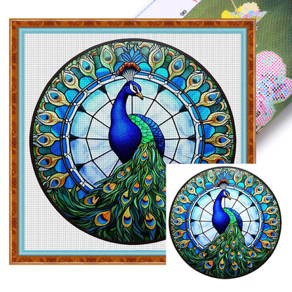 Glass Painting-Peacock - 18CT Stamped Cross Stitch 20*20CM