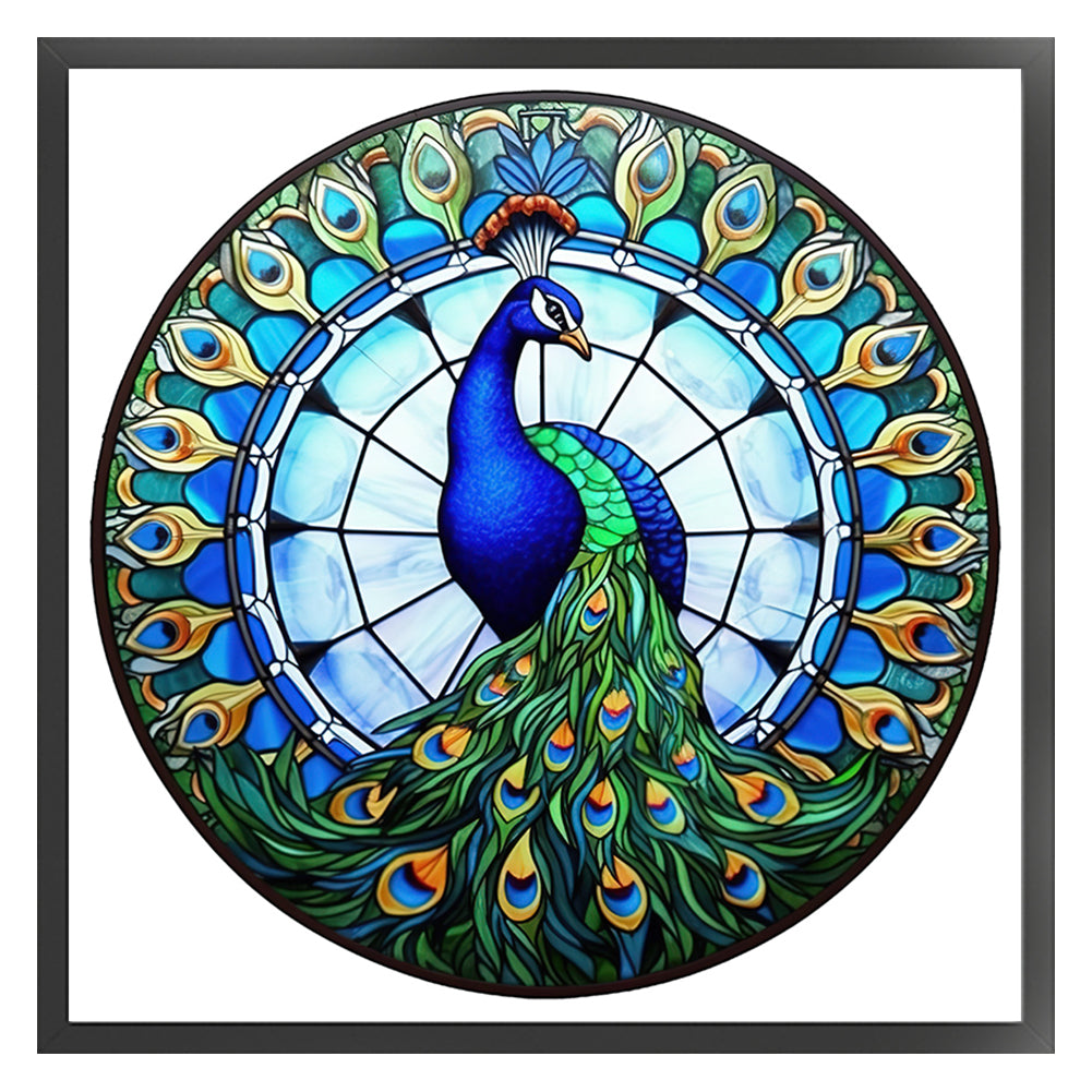 Glass Painting-Peacock - 18CT Stamped Cross Stitch 20*20CM