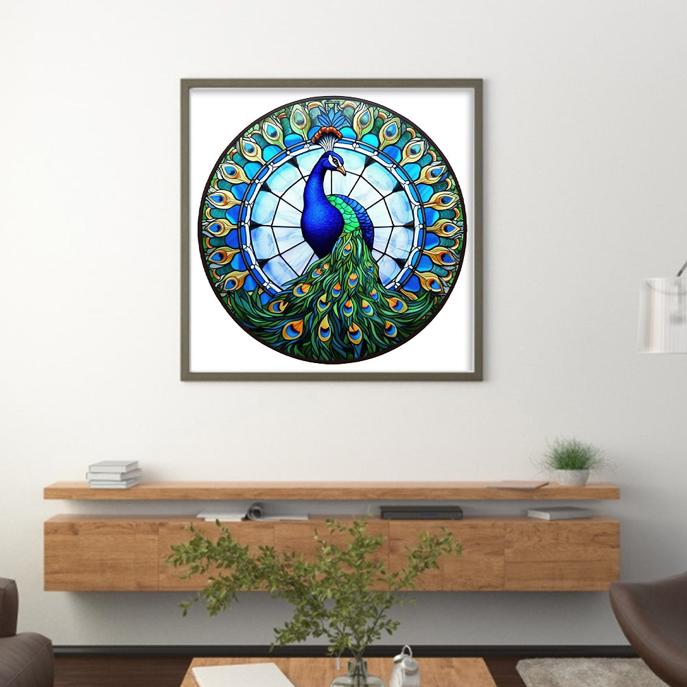 Glass Painting-Peacock - 18CT Stamped Cross Stitch 20*20CM