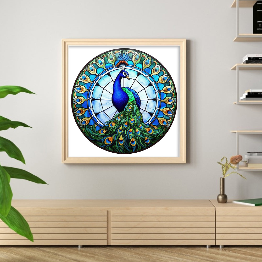 Glass Painting-Peacock - 18CT Stamped Cross Stitch 20*20CM