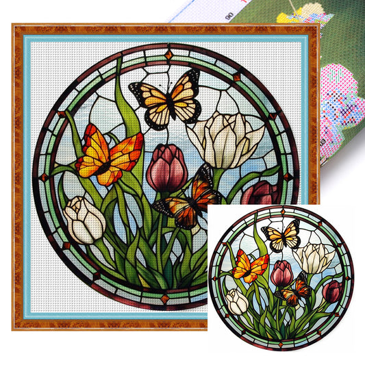 Glass Painting-Butterfly - 18CT Stamped Cross Stitch 20*20CM