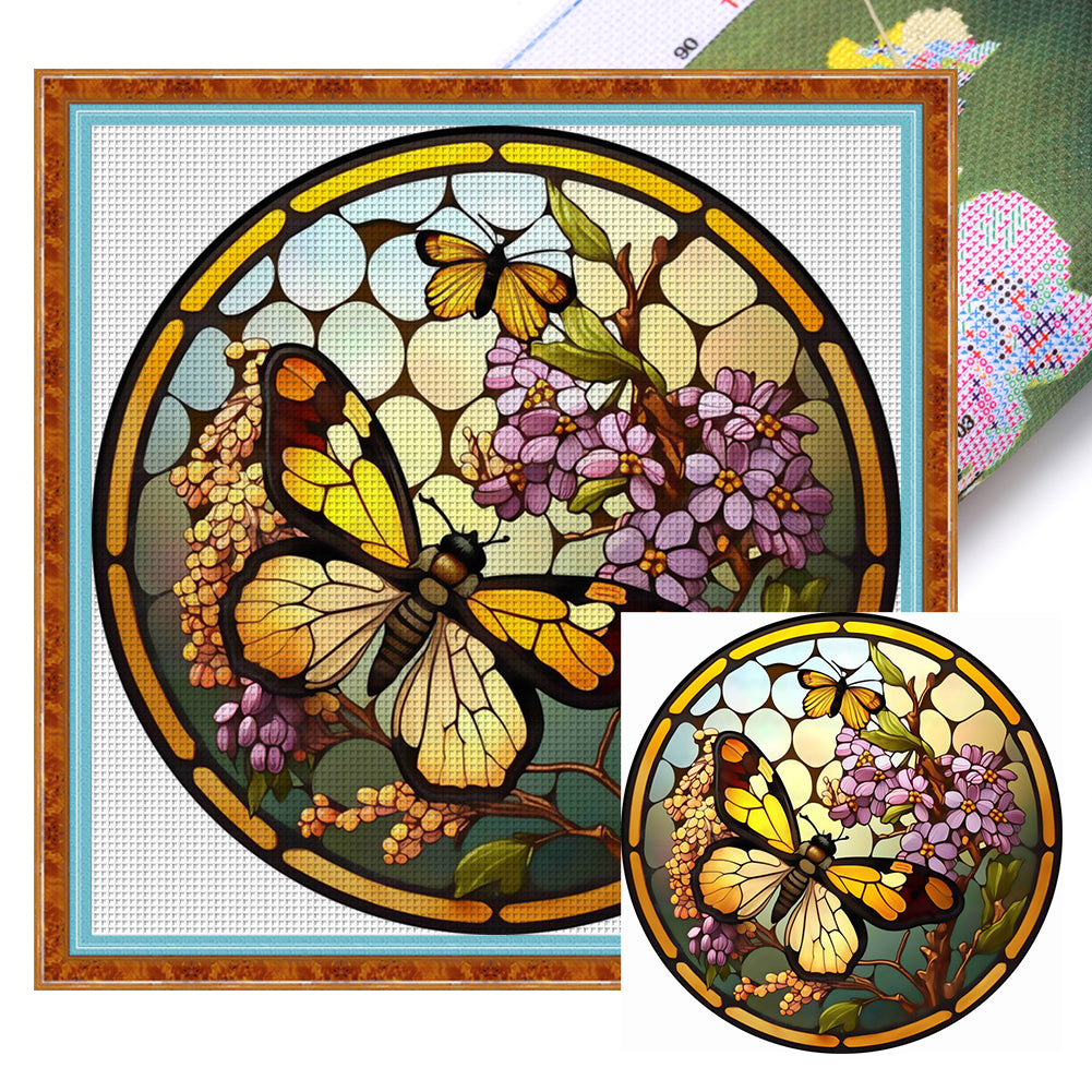 Glass Painting-Butterfly - 18CT Stamped Cross Stitch 20*20CM