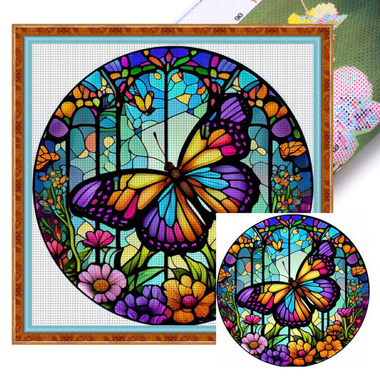 Glass Painting-Butterfly - 18CT Stamped Cross Stitch 20*20CM