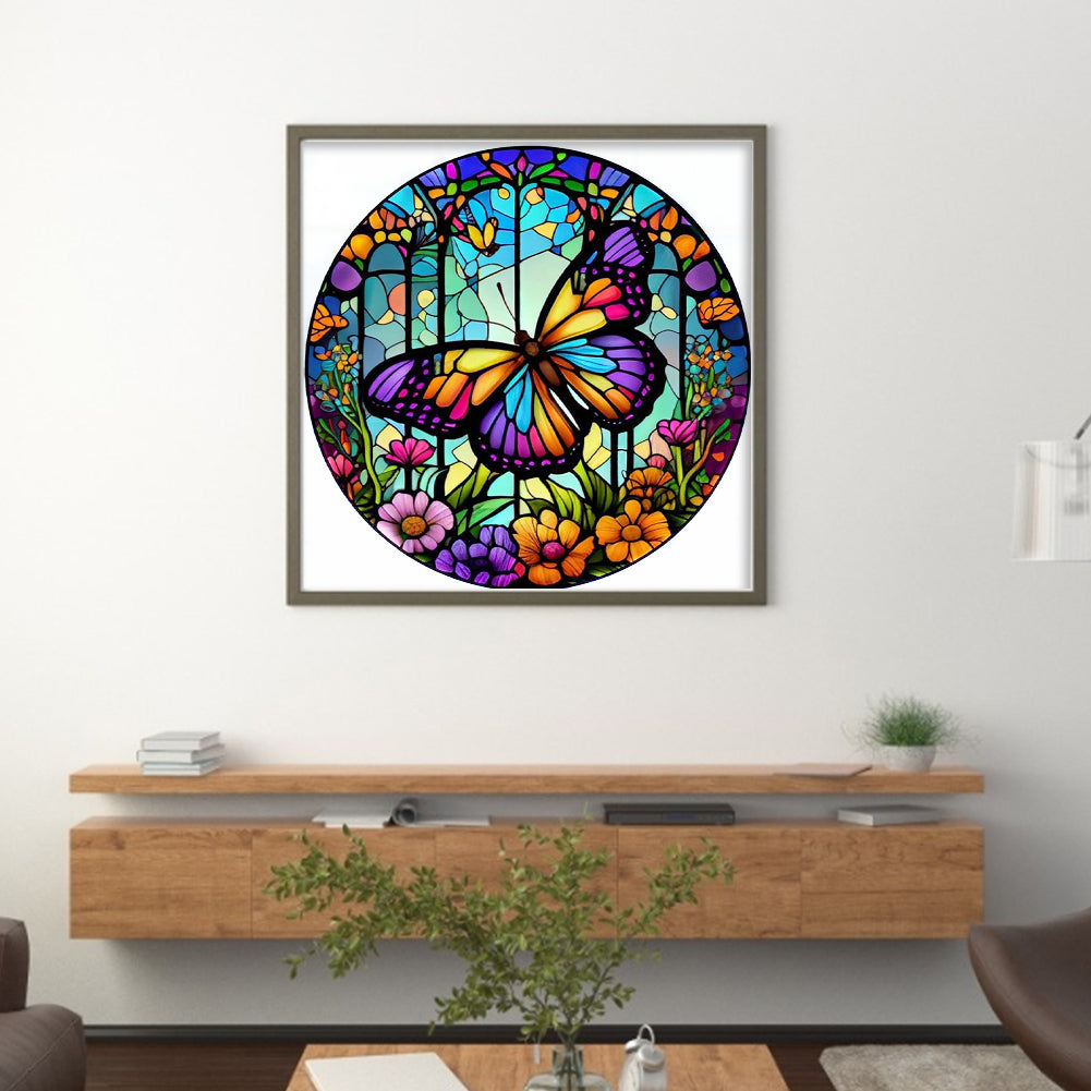 Glass Painting-Butterfly - 18CT Stamped Cross Stitch 20*20CM