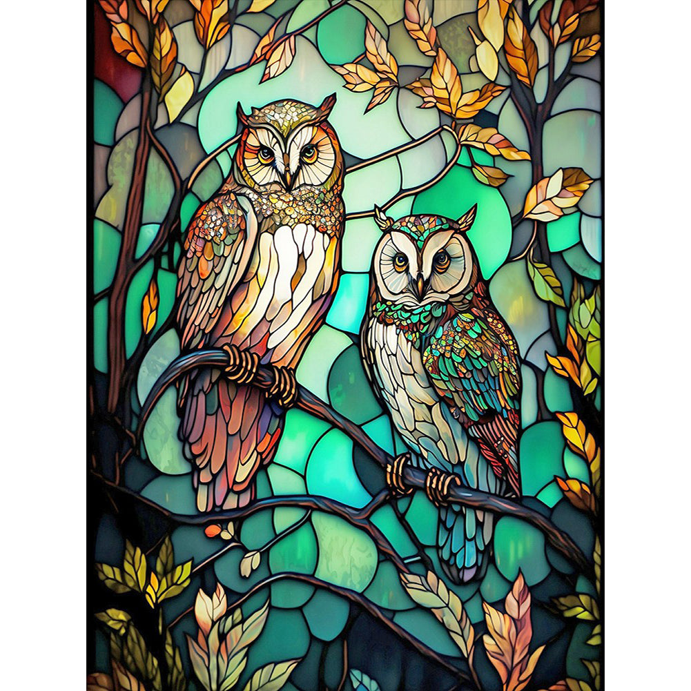 Glass Painting-Owl - 11CT Stamped Cross Stitch 50*65CM