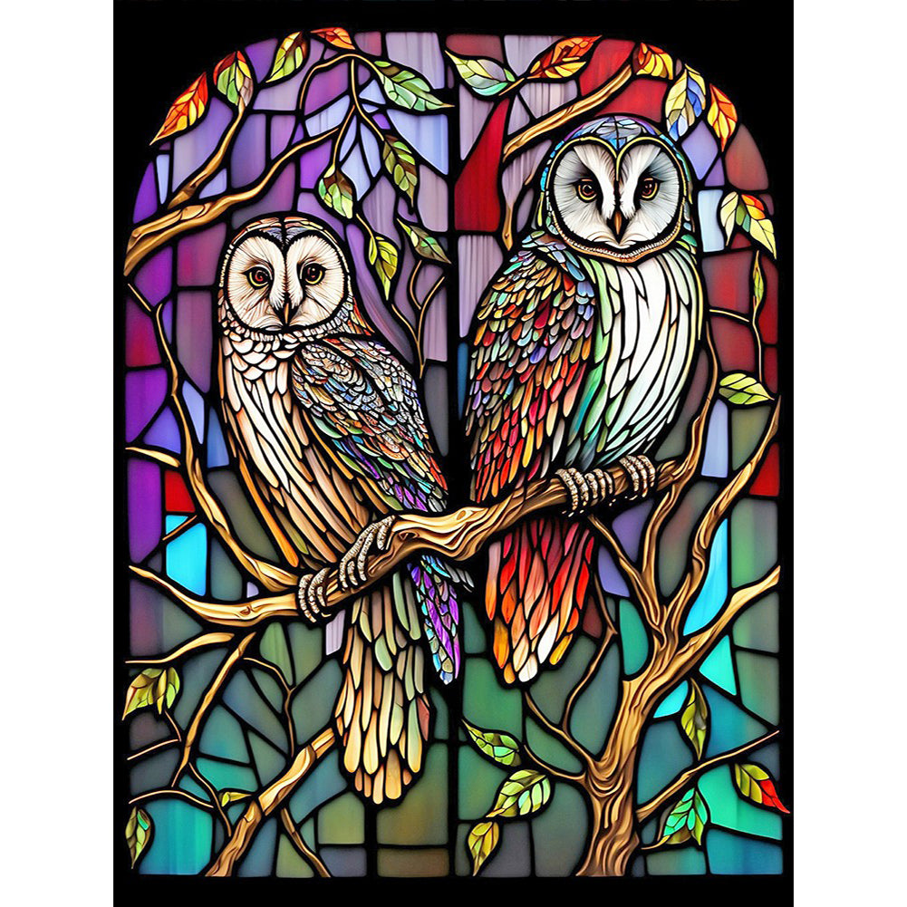 Glass Painting-Owl - 11CT Stamped Cross Stitch 50*65CM