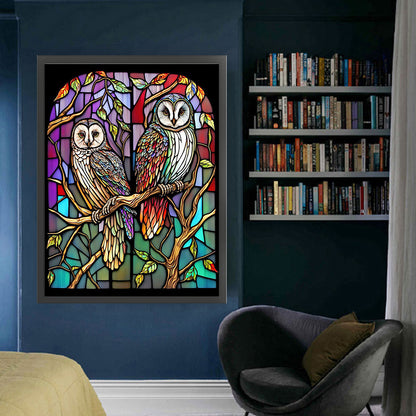 Glass Painting-Owl - 11CT Stamped Cross Stitch 50*65CM